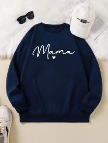 SHEIN Unity Plus Size Letter Print Sweatshirt - Navy Blue - View 4