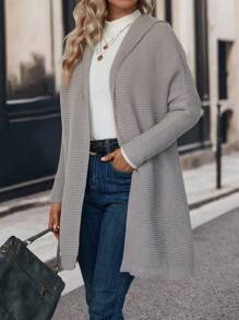 SHEIN LUNE tay cánh áo có mũ Áo len Duster - Xám - Xem 3