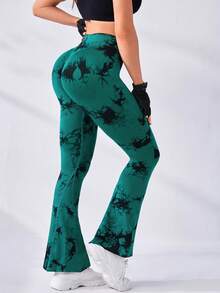 Nhuộm buộc Thắt lưng băng rộng Chân bùng Quần thể thao - Màu xanh lá cây đậm - Xem 5
