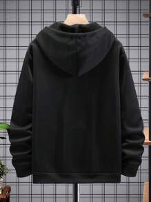Manfinity LEGND 男士龍和中國字母圖案落肩袖抽繩連帽衫 - 黑色 - 查看 2