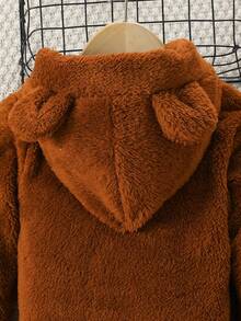 SHEIN 男小童拼接邊袋鼠口袋毛絨帽衫和褲子