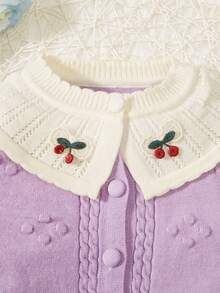 女嬰櫻桃刺繡彼得潘領開襟衫 - 紫色 - 查看 5