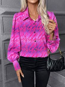 SHEIN LUNE Allover Print Button Front Shirt - Multicolor - View 6
