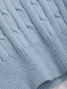 DAZY Contrast Collar Cable Knit Top - Blue - View 8