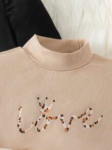 SHEIN Tween Girl 3pcs Leopard & Heart Print Mock Neck Puff Sleeve Tee - Multicolor - View 4