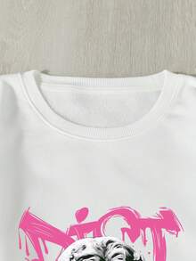 SHEIN EZwear Điêu khắc & Đồ họa Khẩu hiệu Lót nhiệt Áo nỉ - trắng - Xem 3