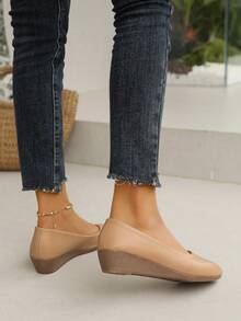 女性簡約風格杏色高跟楔形鞋 - 卡其色 - 查看 2