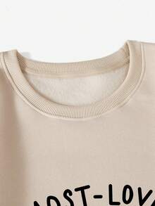 SHEIN EZwear Hơn Đồ họa Khẩu hiệu Lót nhiệt Áo nỉ - Màu be - Xem 5