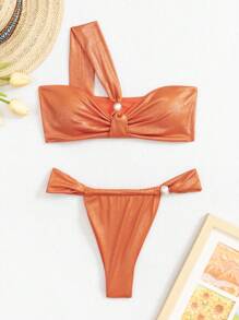 Swim SXY Costume Da Bagno Con Bikini Arricciato A Spalla Singola Per La Spiaggia Estiva