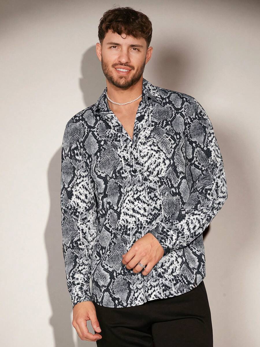 FeverCity Camisa De Hombre Con Estampado De Piel De Serpiente - Multicolor - Ver 1