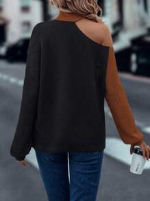 SHEIN LUNE アシンメトリー ネック ドロップショルダー Tシャツ レディースグラフィックトップス ツートーン
