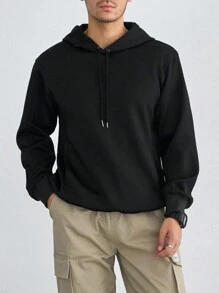 DAZY 男士純色束口連帽衛衣 - 黑色 - 查看 4