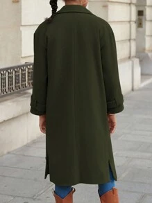 SHEIN Cottnline 女款純色翻領大衣 - 墨綠色 - 查看 2