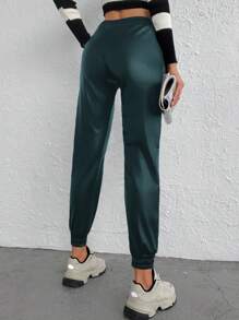 EURMUSE Chất rắn Eo đàn hồi Túi nghiêng Quần - màu xanh lá - Xem 6