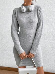 SHEIN Unity Mock Neck Bodycon Sweater Dress - Light Grey - View 3