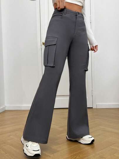 SHEIN EZwear 有蓋口袋側喇叭褲