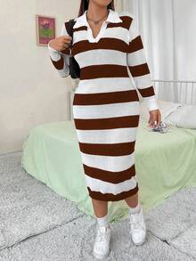 Flirla 大碼條紋圖案毛衣洋裝 - 彩色 - 查看 4