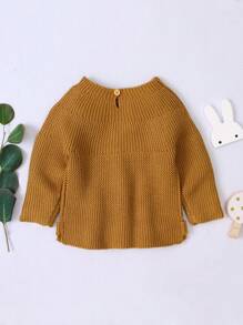 SHEIN 小女孩的純色鑲口毛衣 - 駝色 - 查看 2