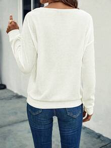 SHEIN LUNE Women's Button Detail Drop Shoulder Sweatshirt - Beige - View 2