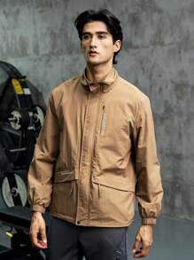 Manfinity Homme Men Letter Graphic Flap Pocket Zip Up Jacket