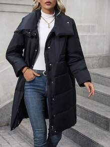 SHEIN LUNE Zip Up Snap Button Down Coat