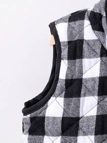 SHEIN Young Girl Plaid Printed Zip-Up Vest Padded Coat