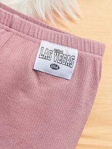 SHEIN Cô Gái Trẻ Chi tiết Patched thư Bộ PJ - màu xanh lá - Xem 3