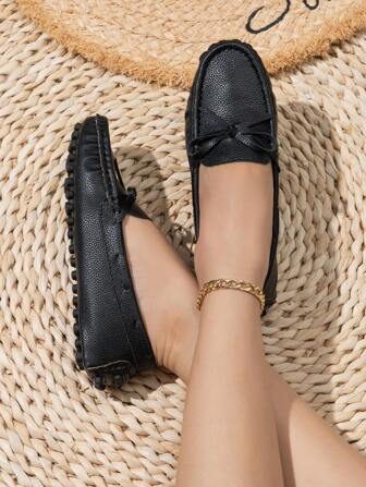 2025 Autumn New Arrival Women's Flat Casual Work Shoes, Round Toe, Black Color, Suitable For Four Seasons And Driving