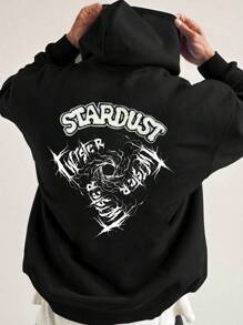 Manfinity Roghcode Men's Plus Size Fleece Hoodie With Letter Patch - Black - View 1
