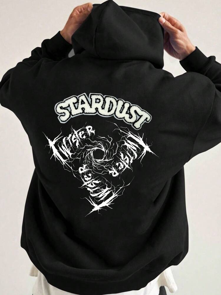 Men's Plus Size Fleece Hoodie With Letter Patch