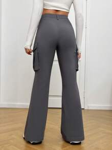 SHEIN EZwear 有蓋口袋側喇叭褲 - 灰色 - 查看 2