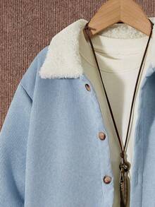 SHEIN 男大童1入組羊絨領口加絨內裏夾克&1入組長褲 - 淺藍色 - 查看 5