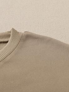 SHEIN Unity Hơn Đồ họa Khẩu hiệu Lót nhiệt Áo nỉ - Màu Khaki - Xem 3