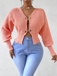 SHEIN Essnce Jersey crop con diseño de cadena de manga raglán - Rosa - Ver 3