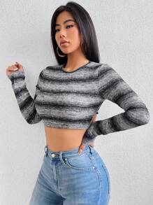 SHEIN Unity Camiseta crop con estampado de rayas - Multicolor - Ver 1