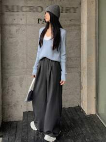 Dazy Star Women's Solid Color Wide Leg Pants Casual Daily Wear - Dark Grey - View 6