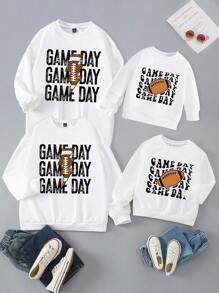 寶寶和兒童可愛休閒橄欖球字母印花套衫秋冬全家人配對裝媽媽和我(單件售賣)