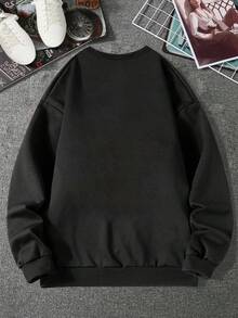 Men Letter Graphic Drop Shoulder Sweatshirt - Black - View 2