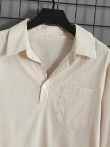 Manfinity Hypemode Men Pocket Patched Corduroy Shirt & Drawstring Waist Pants - Coffee Brown - View 11