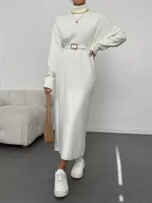 EURMUSE Turtleneck Drop Shoulder Sweater Dress Without Belt