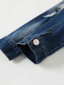 男小童破洞翻蓋細節牛仔夾克無連帽衫 - 深色水洗藍 - 查看 3