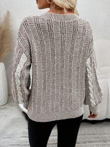 SHEIN LUNE Xoắn Dan Thả vai Áo len - Cà phê nâu - Xem 2
