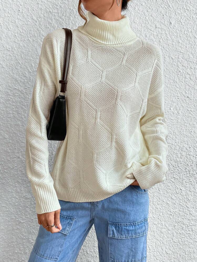 Turtleneck Drop Shoulder Knit Pullover Fall Winter Sweater