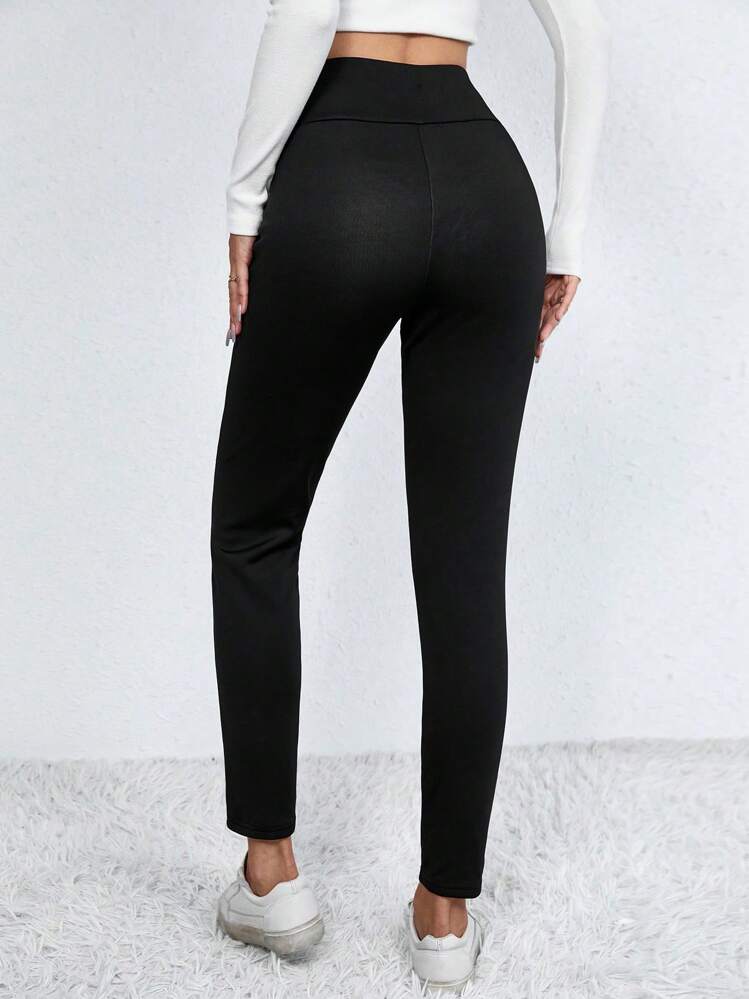 SHEIN Essnce Legging À Lettres Taille Asymétrique À Doublure Thermique - Noir - Voir 2