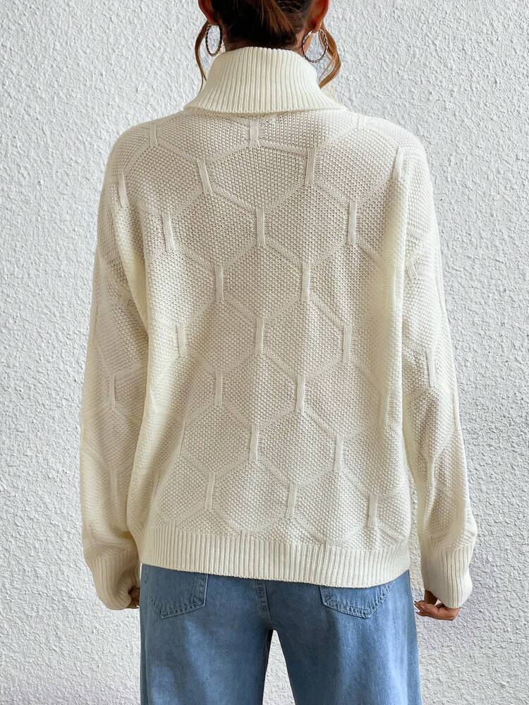 Turtleneck Drop Shoulder Knit Pullover Fall Winter Sweater