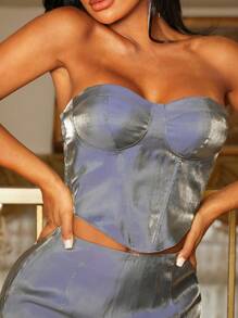 SHEIN SXY Asymmetrical Hem Tube Top & Skirt - Grey - View 3