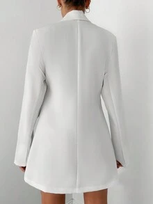 Notched Collar Turn Down Flap Detail Long Sleeve Solid Color Casual Blazer Jacket - White - View 2