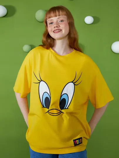 LOONEY TUNES X SHEIN Cartoon Graphic Drop Shoulder Tee