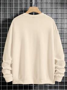 Manfinity Homme Men's Loose Round Neck Sweatshirt With Letter Print - Khaki - View 3