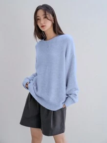DAZY Chất rắn Thả vai Áo len - Màu xanh lam - Xem 3